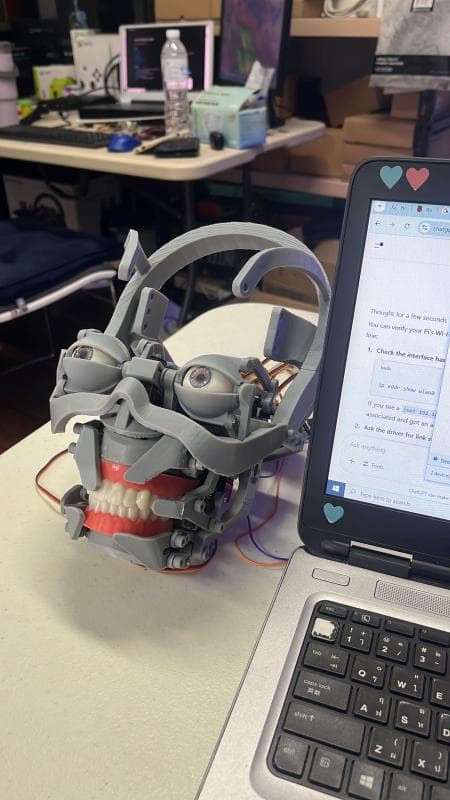 Animatronic head — eye, jaw and head servos driven over GPIO
