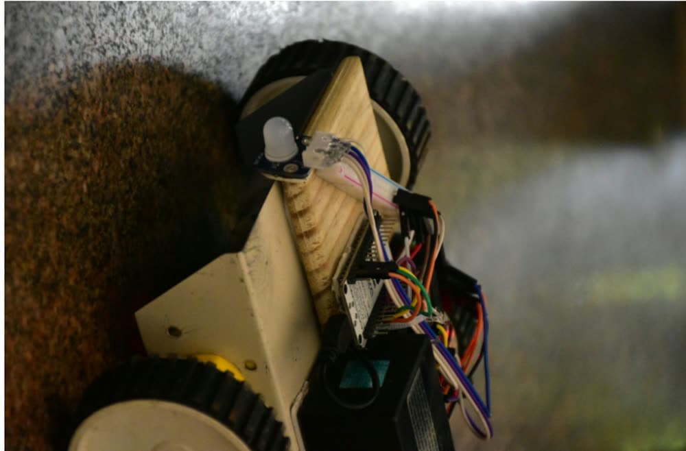 The glove and the car, an IMU on the back of the hand, the receiver on the chassis