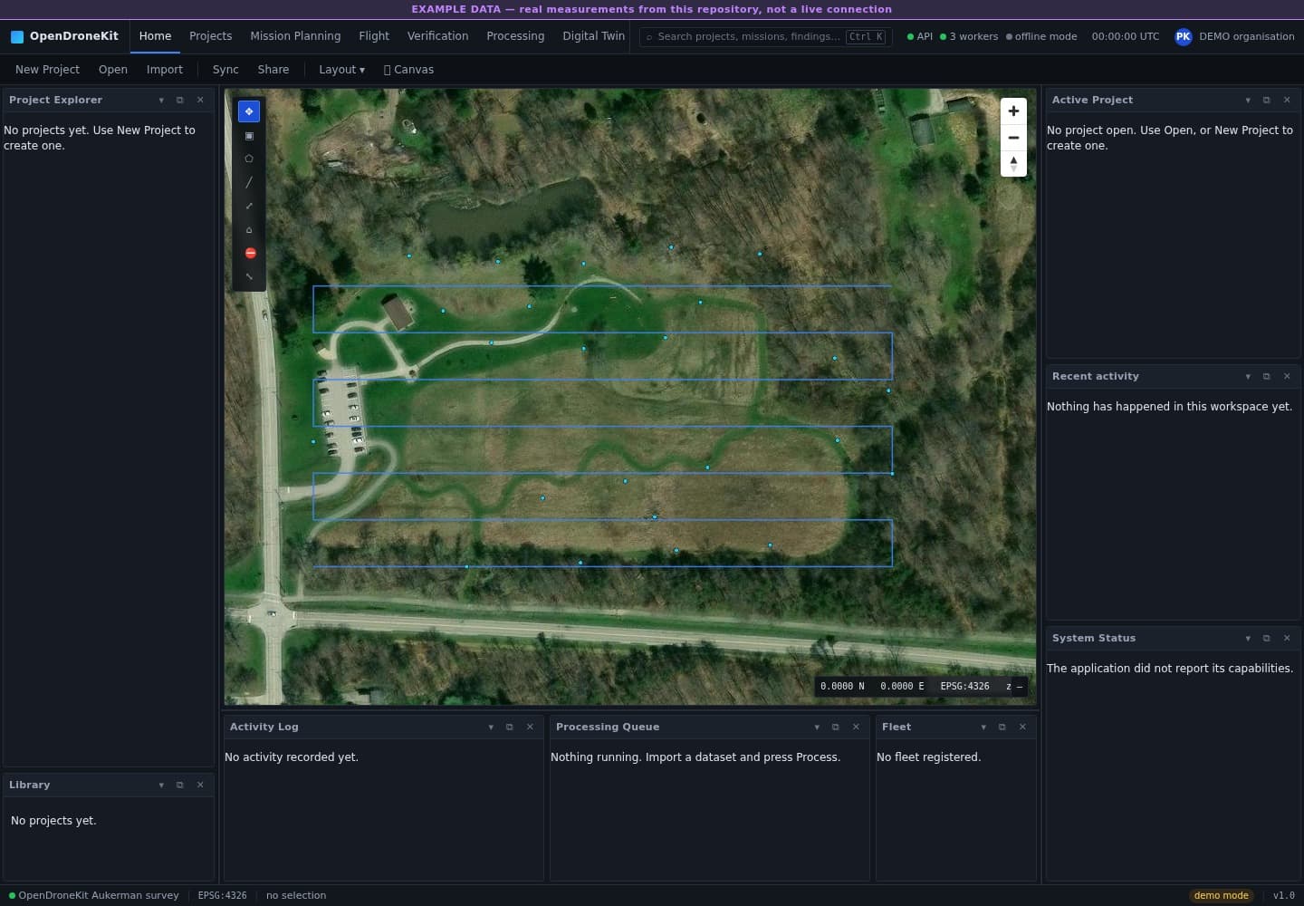 OpenDroneKit, mission planning map and panels
